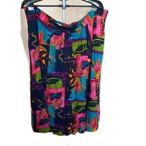Vintage 90s Sunny Lady Abstract Artsy Art to Wear Flowy Plus Size Skirt Size 24W